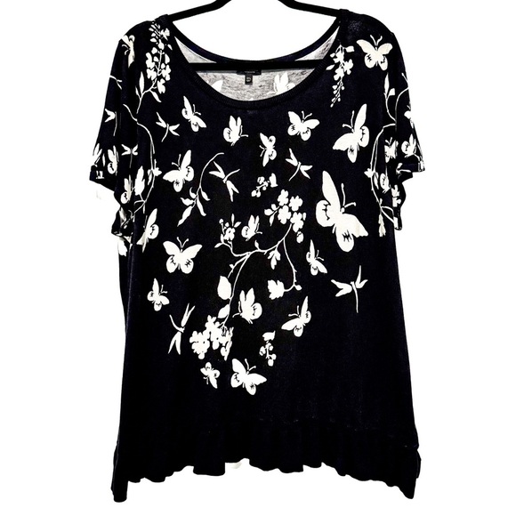 Talbots 3X Petite Black Butterfly Peplum Sweater - Picture 1 of 8